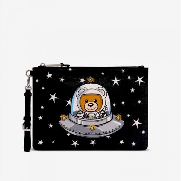 Moschino Handbags - Moschino Ufo Teddy Women Leather Clutch Black